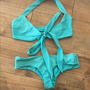 Citrine Small Turquoise Halter Bikini Set Great Condition